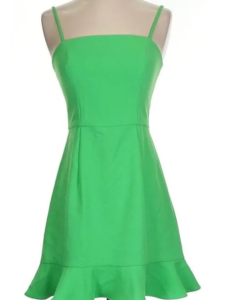 French Connection Green Spaghetti Strap Fit-And-Flare Mini Dress